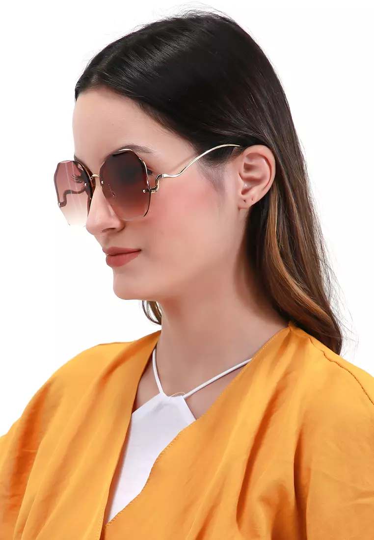 Revika Kacamata Frame Classic Polarized UV Sunglasses Wanita Material Stainless Steel ORIGINAL - Gradient Tea