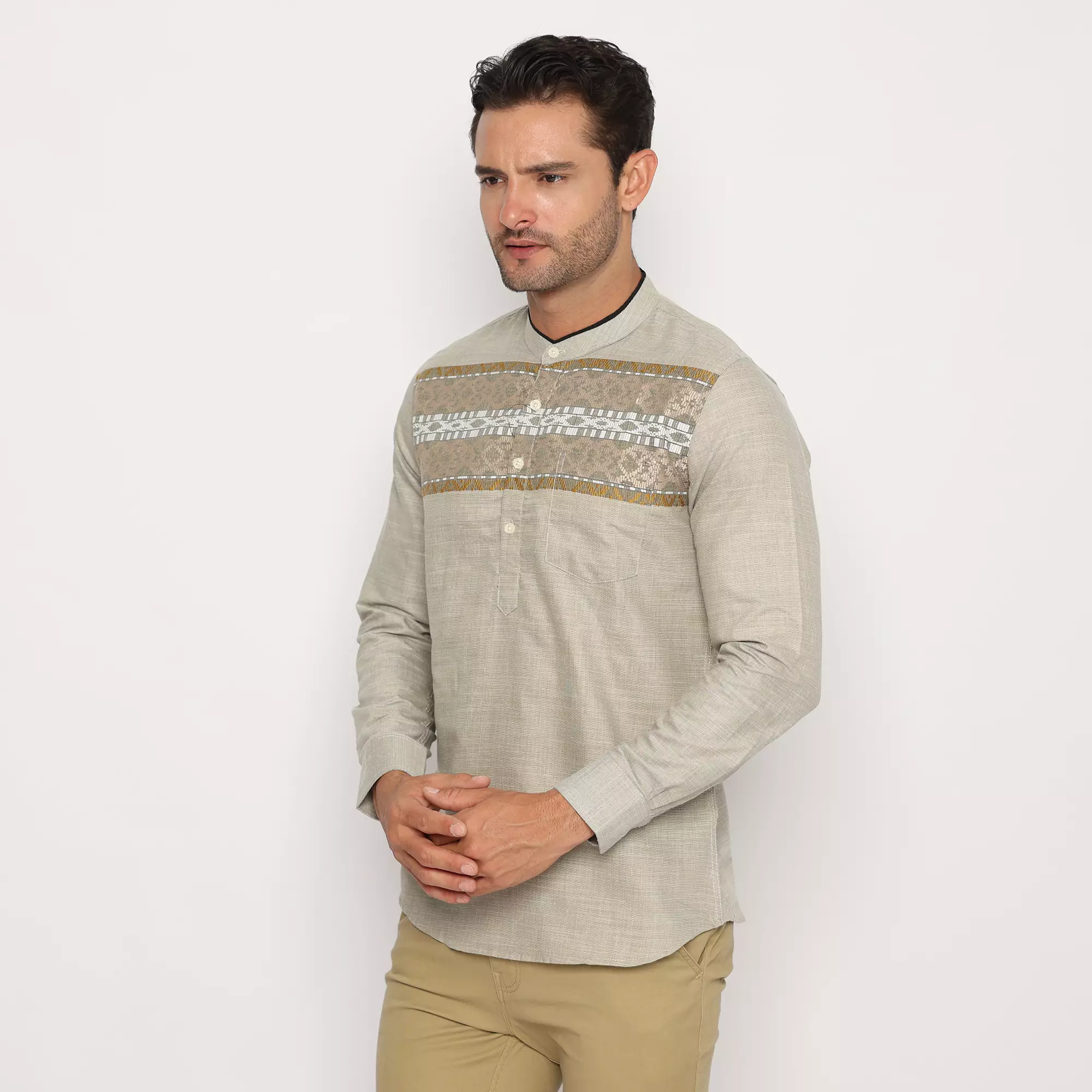 Platini Kemeja Koko Pria Lengan Panjang Katun Coklat Muda 961181