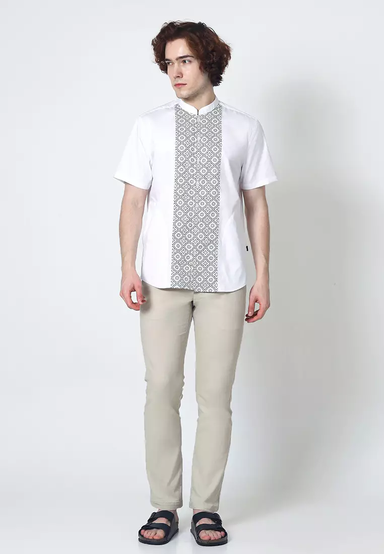 Kemeja Koko Pria Lengan Pendek Mukhtar Olive Green Baju Muslim Pria