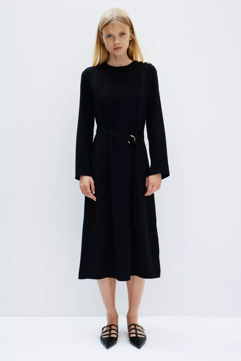 Belted twill dress