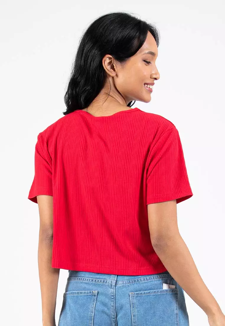 Forest Ladies Ribbed Crop Top Women Crop T-Shirt | 822343-51Red