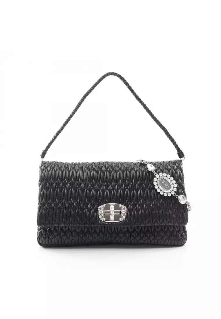 バッグ MIU MIU Black 2way Leather Shoulder Bag Buy Miu Miu Pre-Loved MIU MIU NAPPA CRYSTAL matelasse 2WAY chain