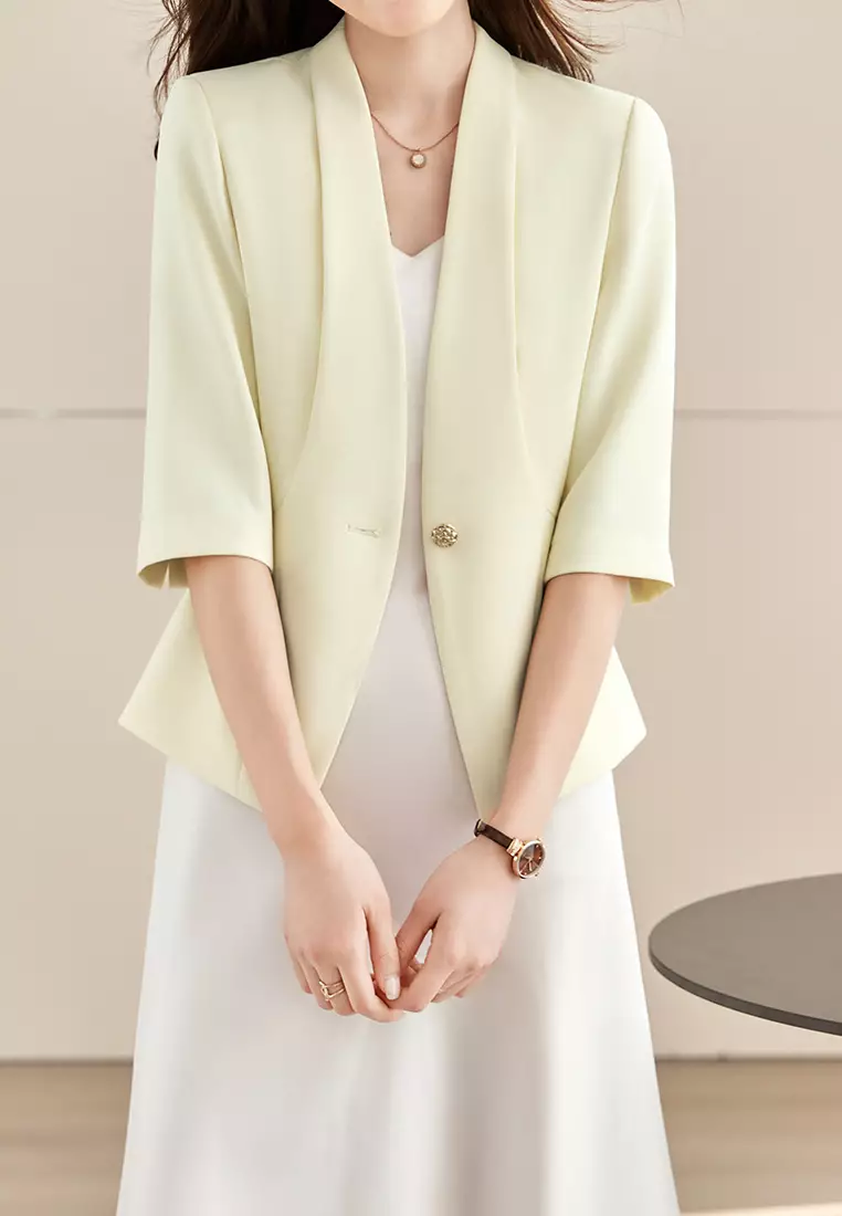 Single Button Short Sleeve Blazer YGH-EM2613