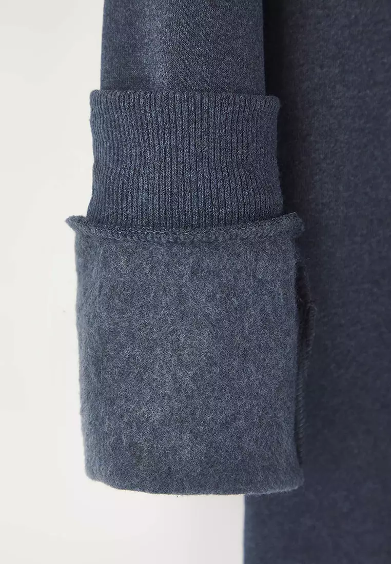 Indigo Regular Cut Stand Collar Thick Polar Fleece Sweatshirt
