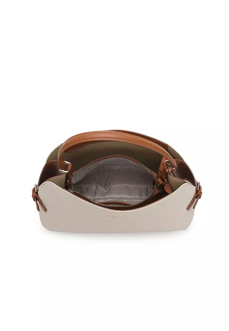 Women's Top Handle Bag / Sling Bag / Crossbody Bag / Shoulder Bag (Tas Tangan Wanita / Tas Selempang Wanita / Tas Bahu Wanita) - Krem / Cokelat