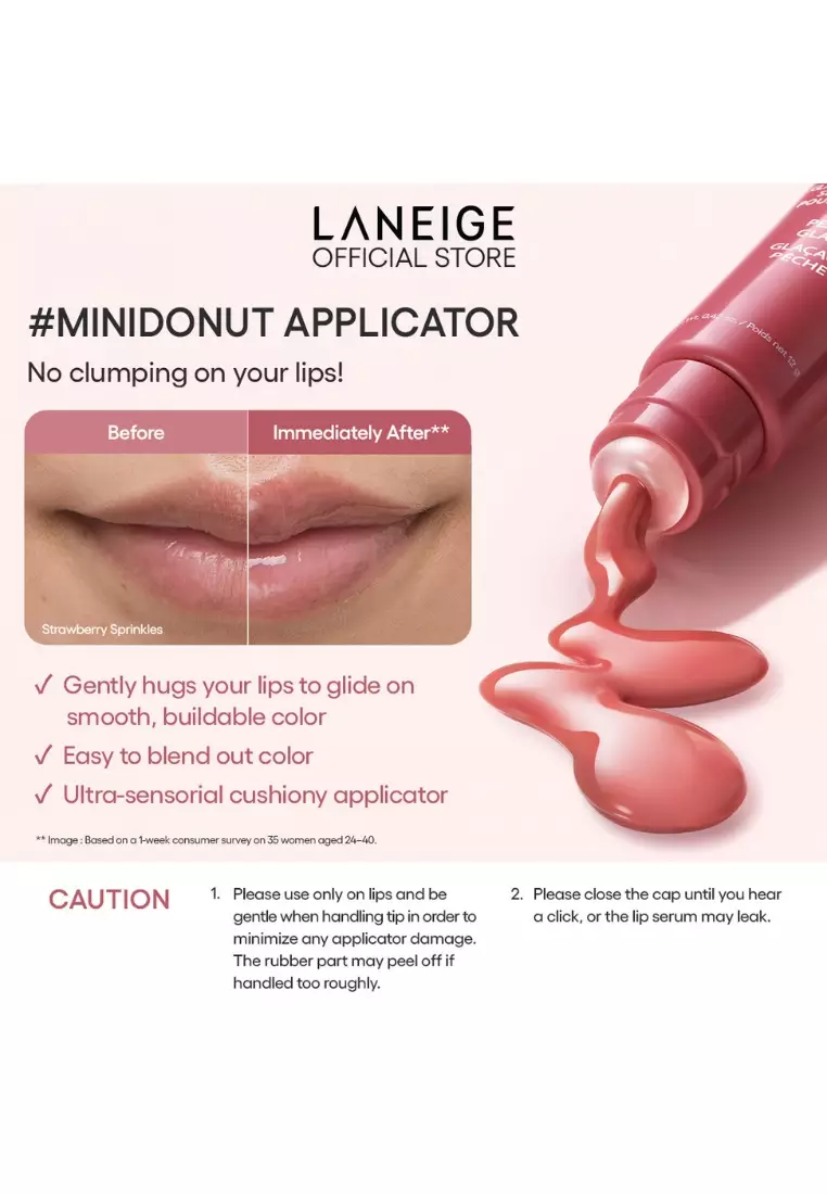 Laneige Glaze Craze Tinted Lip Serum (Strawberry Sprinkles) – 12G , comes in 6 buildable, donut-inspired flavours, Glossy lips, hydrating lips, tinted lips.