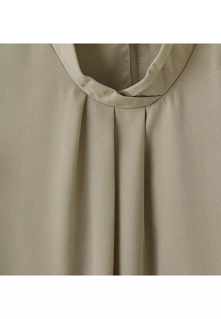Pleated High-Neck Puff Sleeve Long Sleeve Blouse [AB19778]