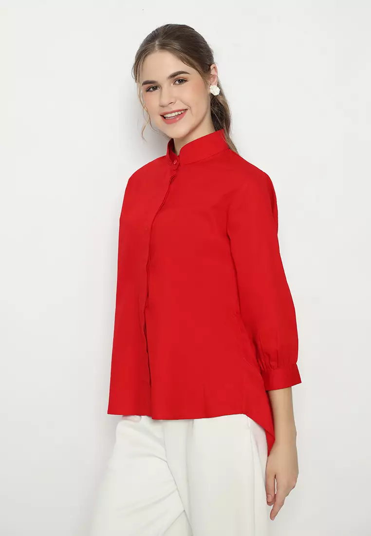 Sanghai Shirt Material Cotton In Red And Green By Brilliant Girl Warna MERAH