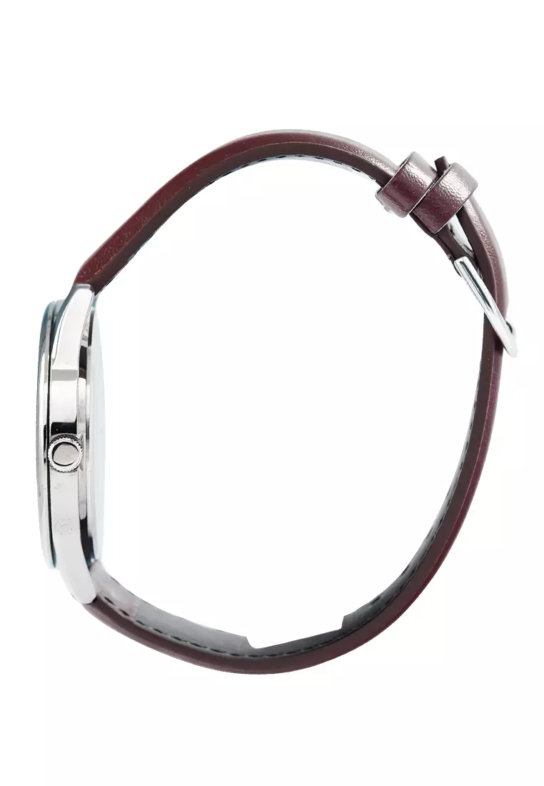 Casio - Jam Tangan Pria - Silver - Brown Leather Strap - MTP-V005L-7B4