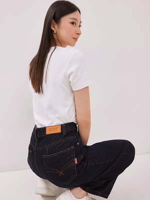 DUST Celana Panel Wide Denim Belima Biru Tua (D.39115)