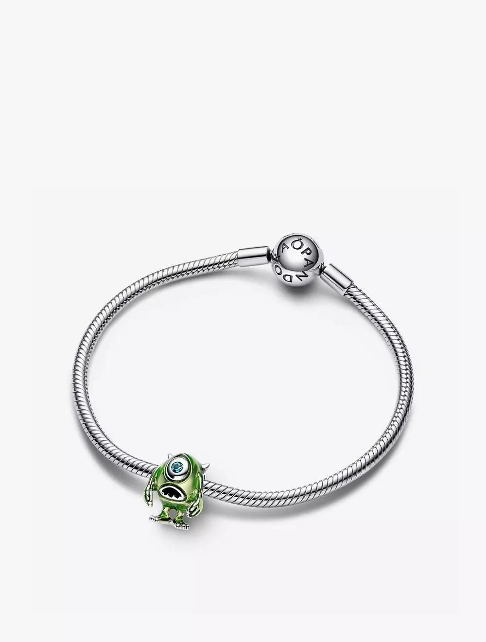 Disney Pixar Monsters Inc Mike sterling silver charm with icy green crystal and green enamel