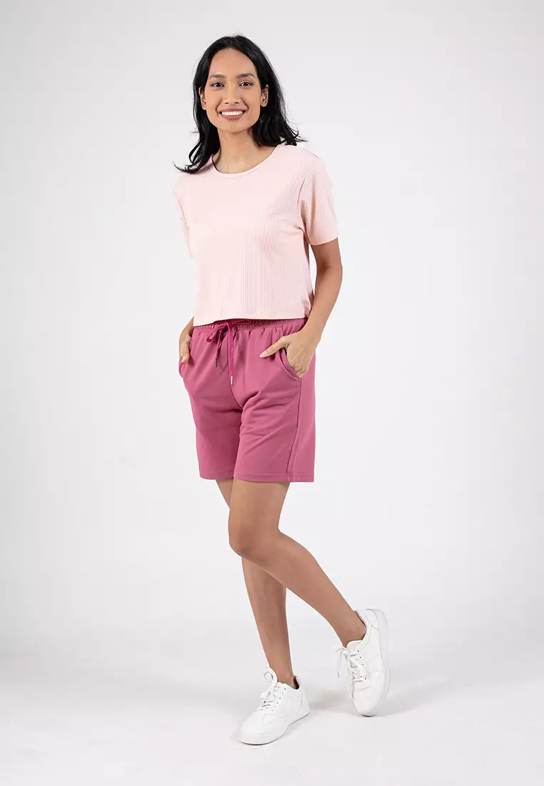 Forest Ladies Ribbed Crop Top Women Crop T-Shirt | 822343-67Peach