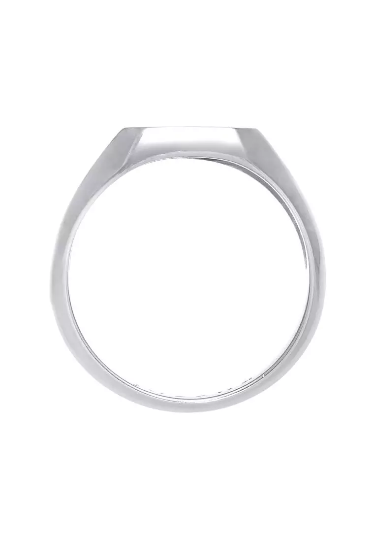 Men's Silver Black Enamel Octagon Signet Ring