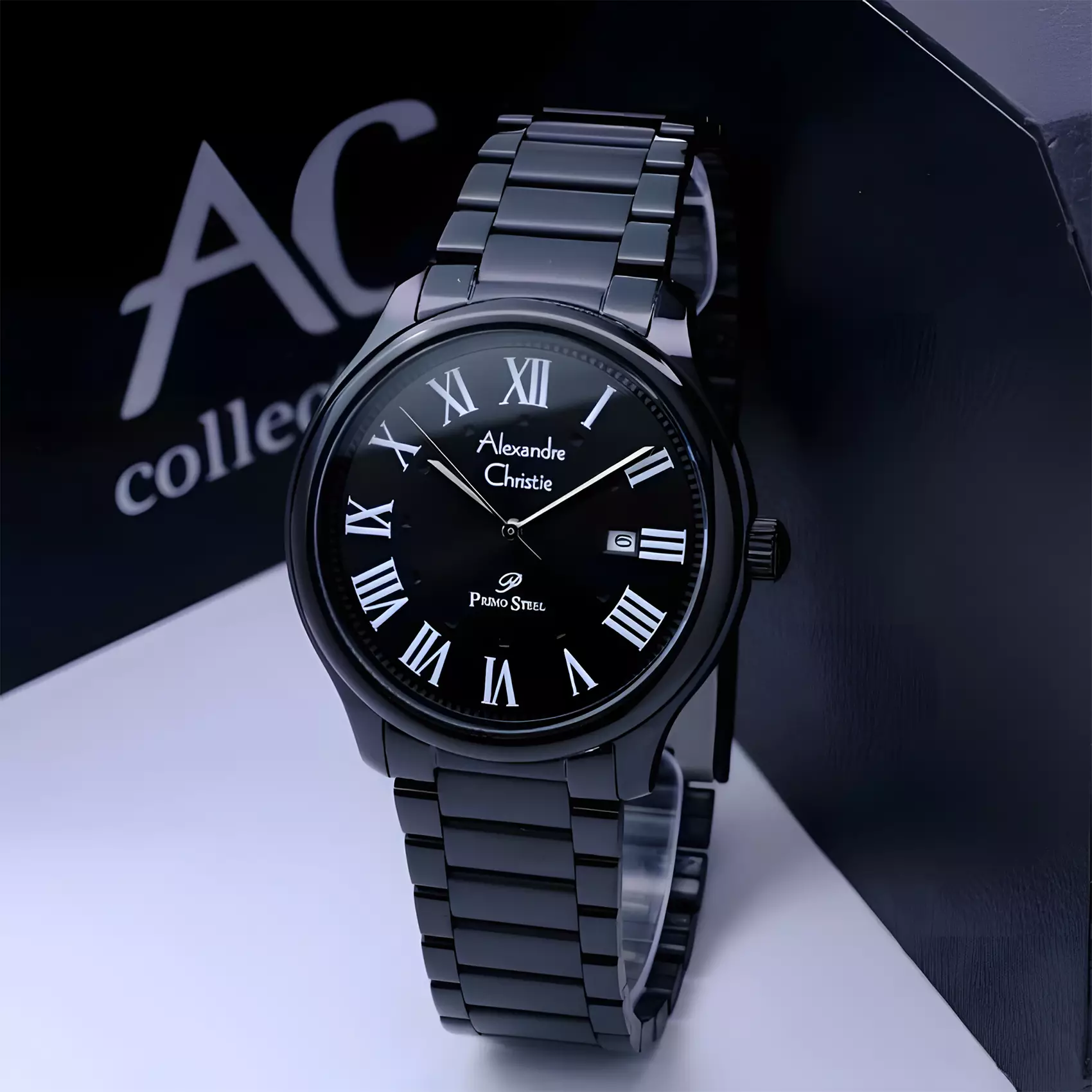 Alexandre Christie Primo Steel - Jam Tangan Analog Pria - Black - Stainless Steel - 1042 MDFIPBA