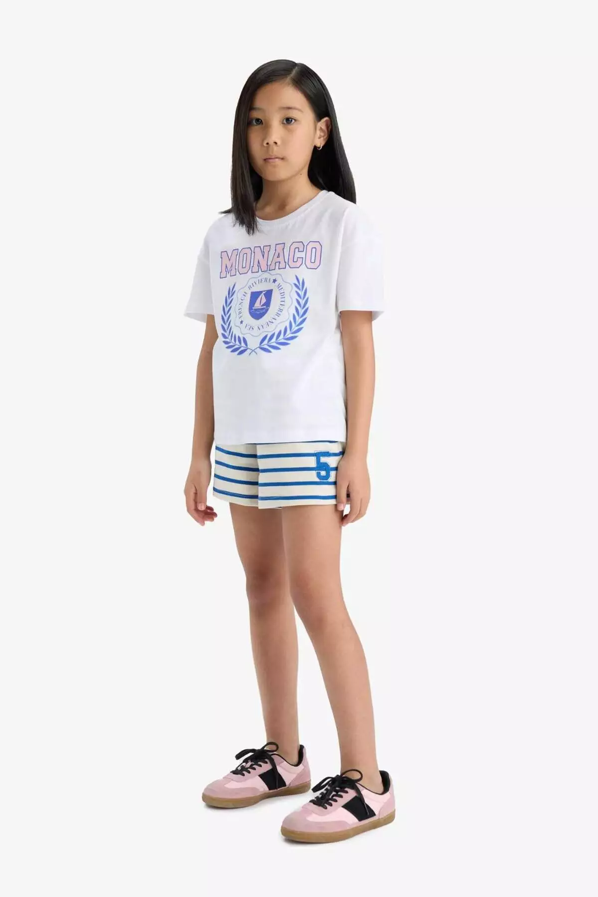 Girl's Elastic Waist Striped Shorts A2466A825Hs