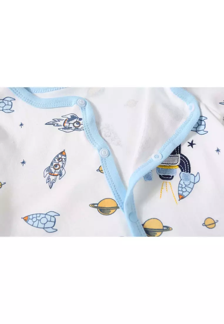 Baby Embroidered Rocket Button Sleepsuit All In One Jumpsuit