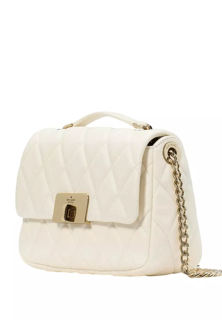 Carey Quilted Small Flap Crossbody - White