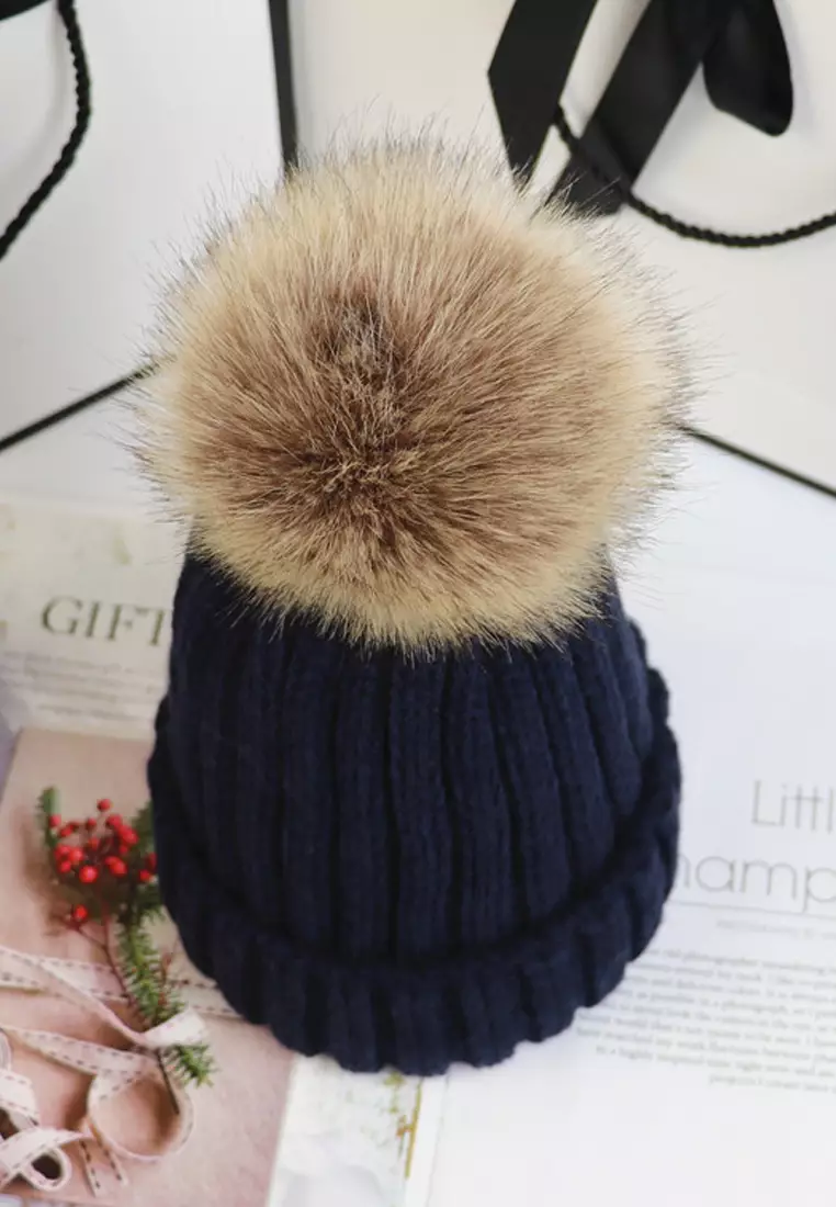 Real fur beanie sale