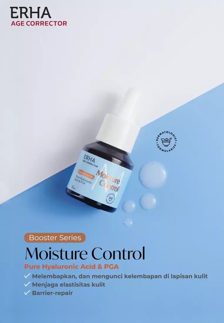 ERHA Age Corrector Moisture Control Booster 15ml Pure Hyaluronic Acid & PGA  - Booster Hidrasi Anti Aging | Melembabkan Lebih Dalam | Mengurangi Garis Halus | Mencerahkan | Anti Penuaan