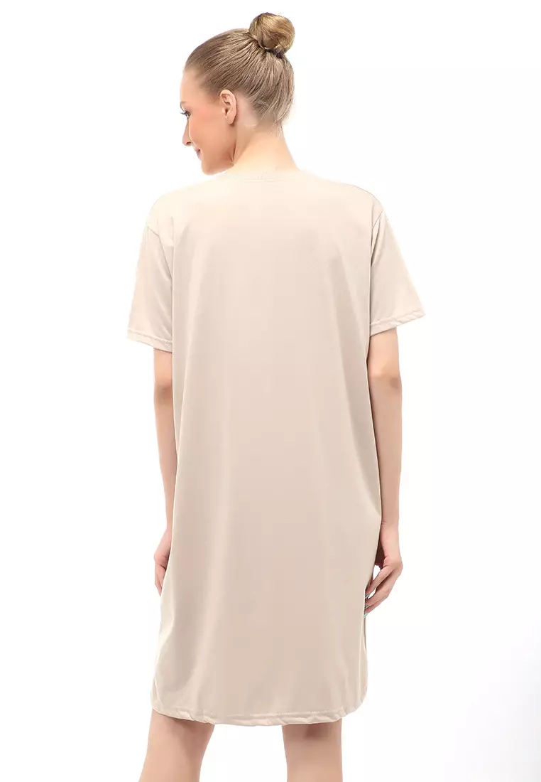 Finch Midi Dress Wanita Short Sleeves Motif Polos - Beige