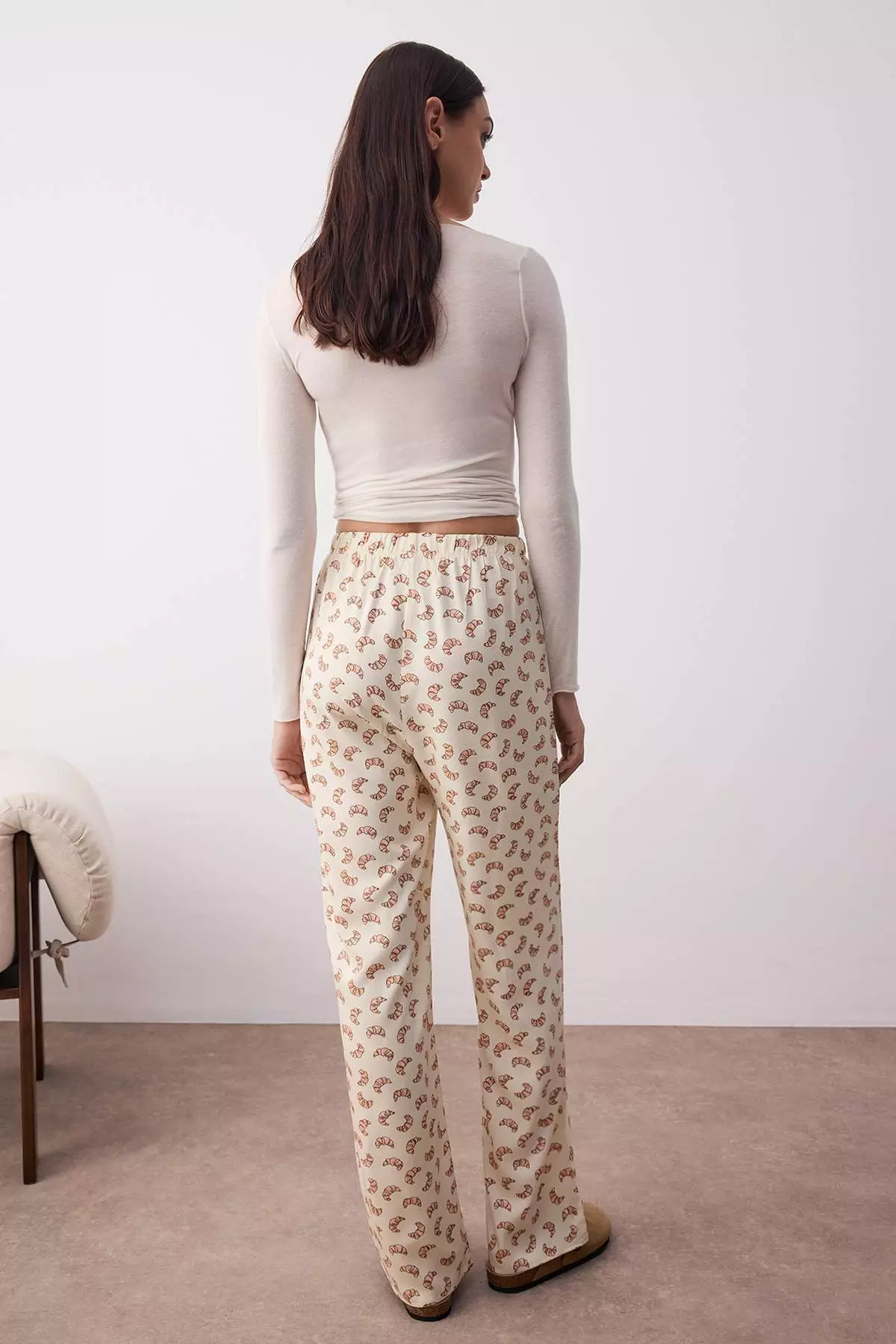 Beige-Multicolored 2-Pack Croissant Patterned Viscose Woven Pajama Bottoms