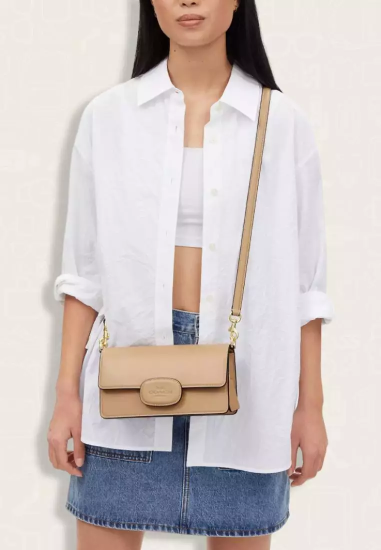 Coach Eliza Flap Crossbody With Leather Covered Closure Tan