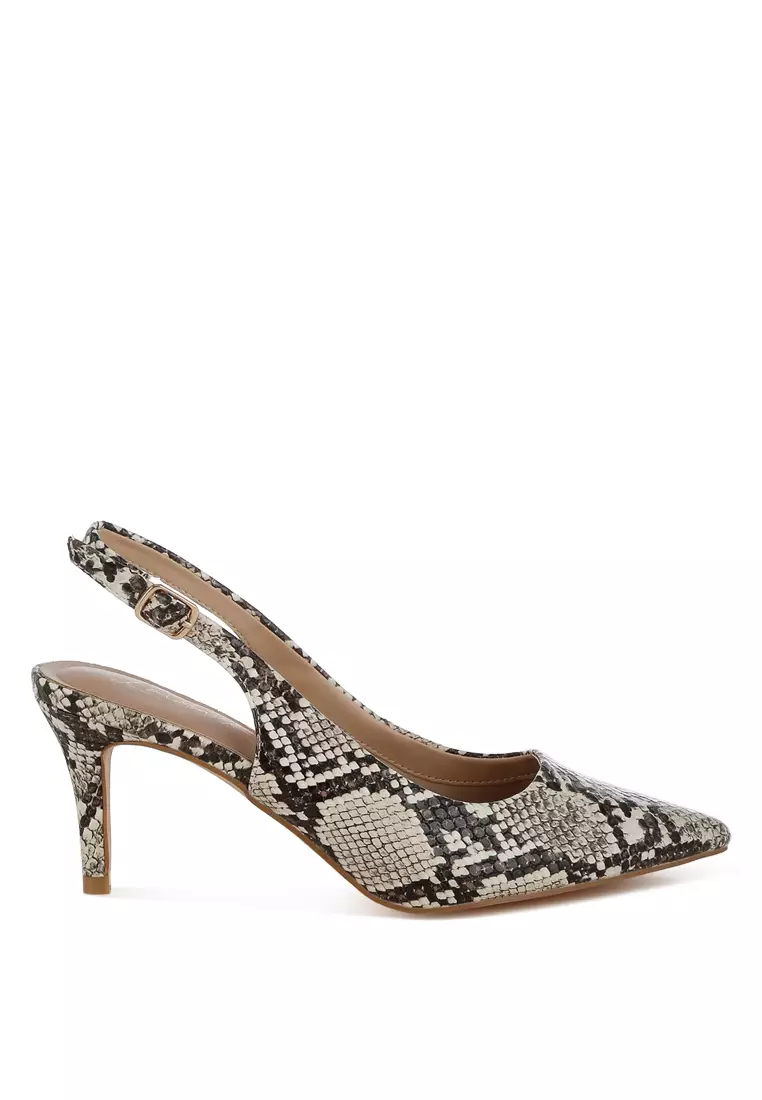 Discount on London Rag  shoes - SKU: Slingback Stiletto Heel Sandals in Snake