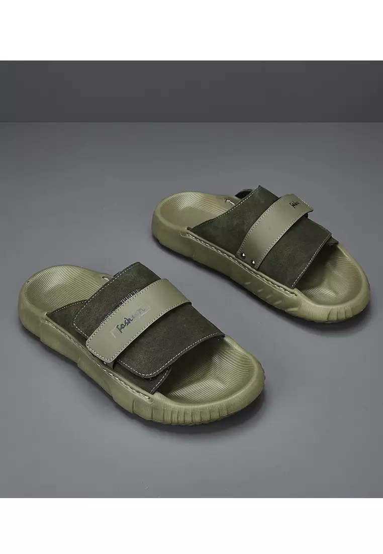 Velcro Strappy Cow Suede Slippers ALG-A09