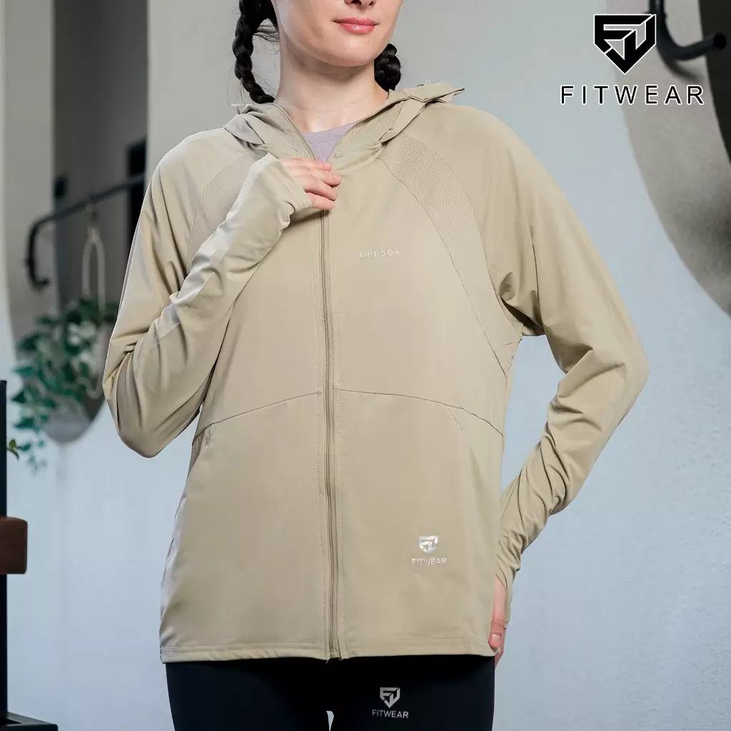 Fitwear - Jaket Olahraga Wanita DRYFIT OVERSIZE ELIZABETH UV FRONT POCKET - KHAKI