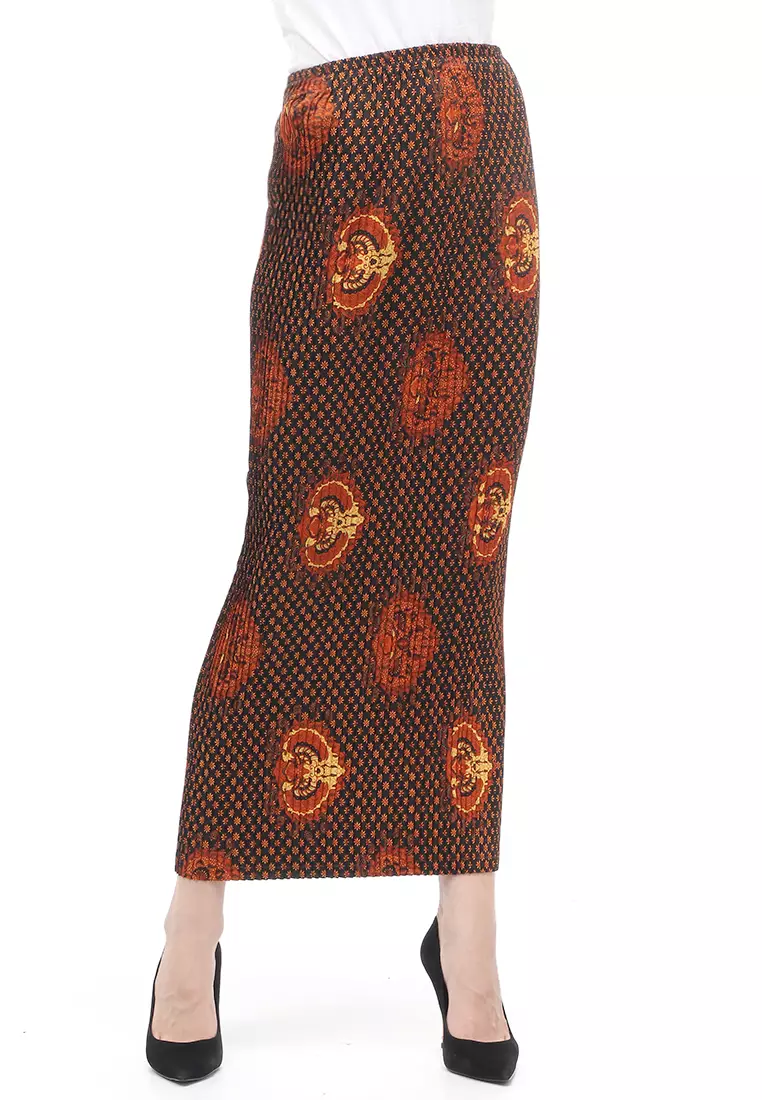 Rok Plisket Motif Batik Bawahan Wanita Design Casual - Truntum