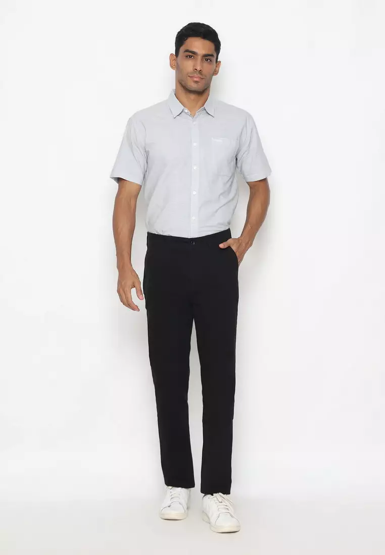 POLICE Celana Chino Panjang Cotton Premium Black Regular Fit Pria