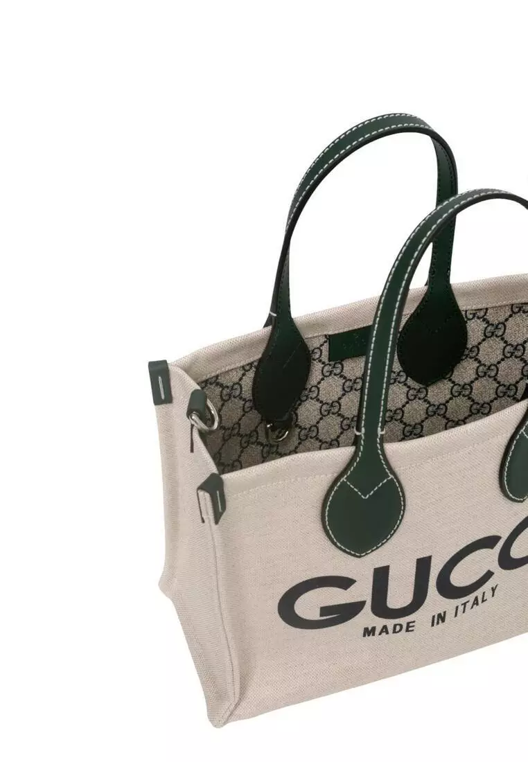 GUCCI＊MINI TOTE BAG WITH GUCCI PRINT ミニトートバッグ＊送込 GUCCI Print Mini Tote Bag Japan Limited New Beige Canvas