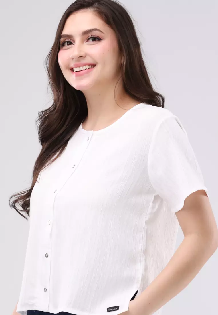 Crumpled Cotton Linen Short Sleeves Blouse