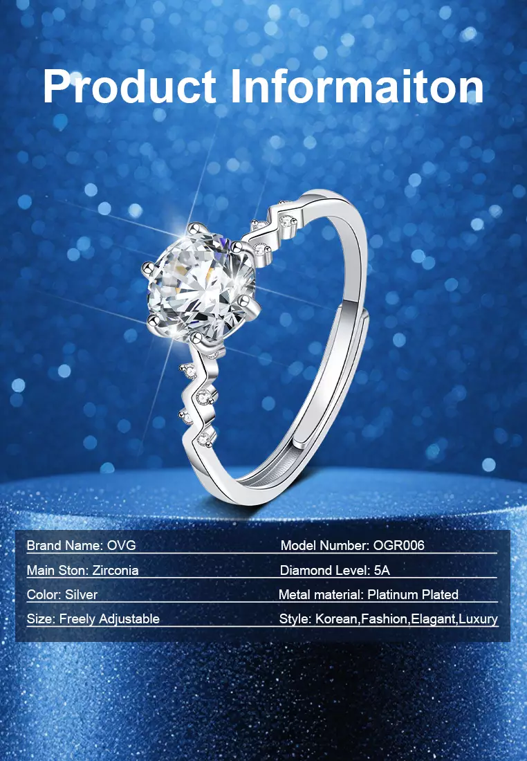 Cincin Wanita Elegan Fashion Style Perhiasan Cewek Free Size Dilapisi Platinum Anti Luntur OGR006