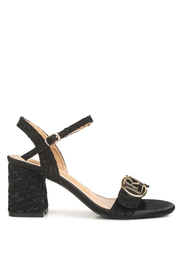 Black Block Heel Pin Buckle Sandals