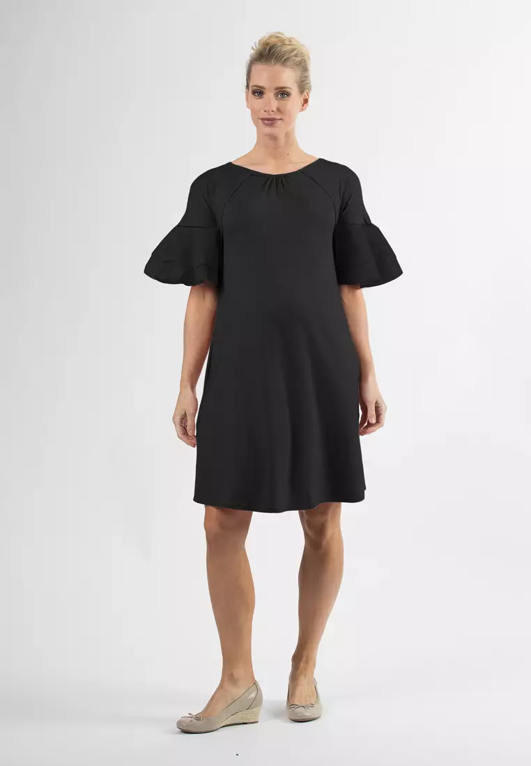 Black flounce outlet sleeve dress