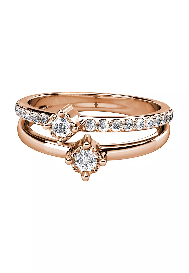 Her Jewellery Twin Royal Ring Rose Gold Luxury Crystal Embellishments plated with 18K Gold