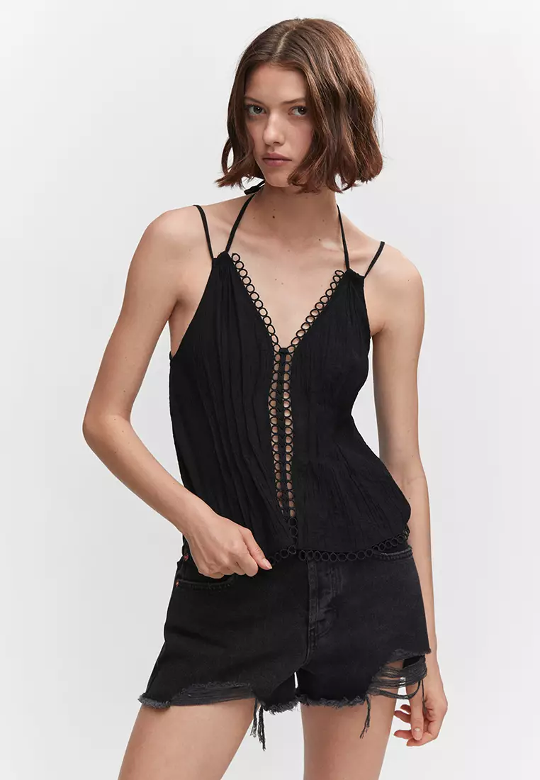 Buy Mango Textured Top With Double Straps Online