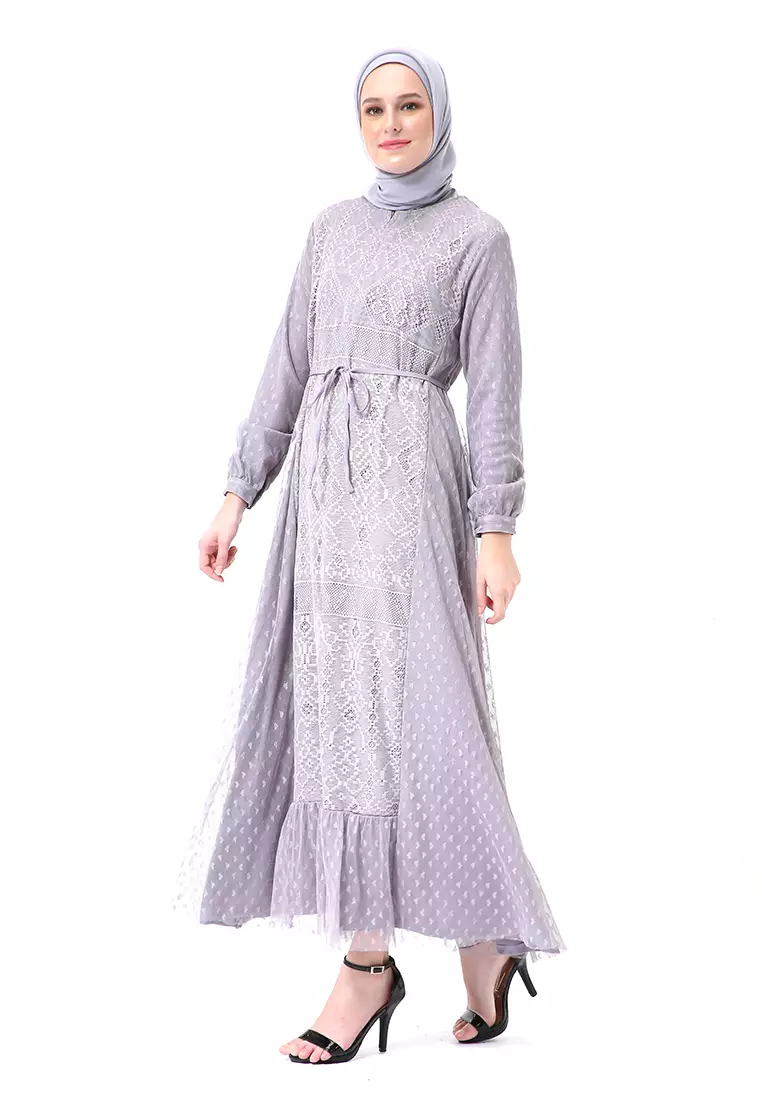 Nayaka Gamis Wanita Lengan Panjang Design Klasik High Quality Premium - Grey