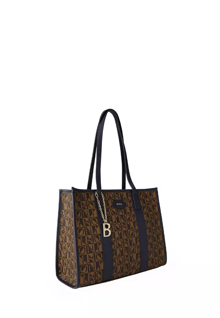 Bonia Navy Roma Large Monogram Tote Bag