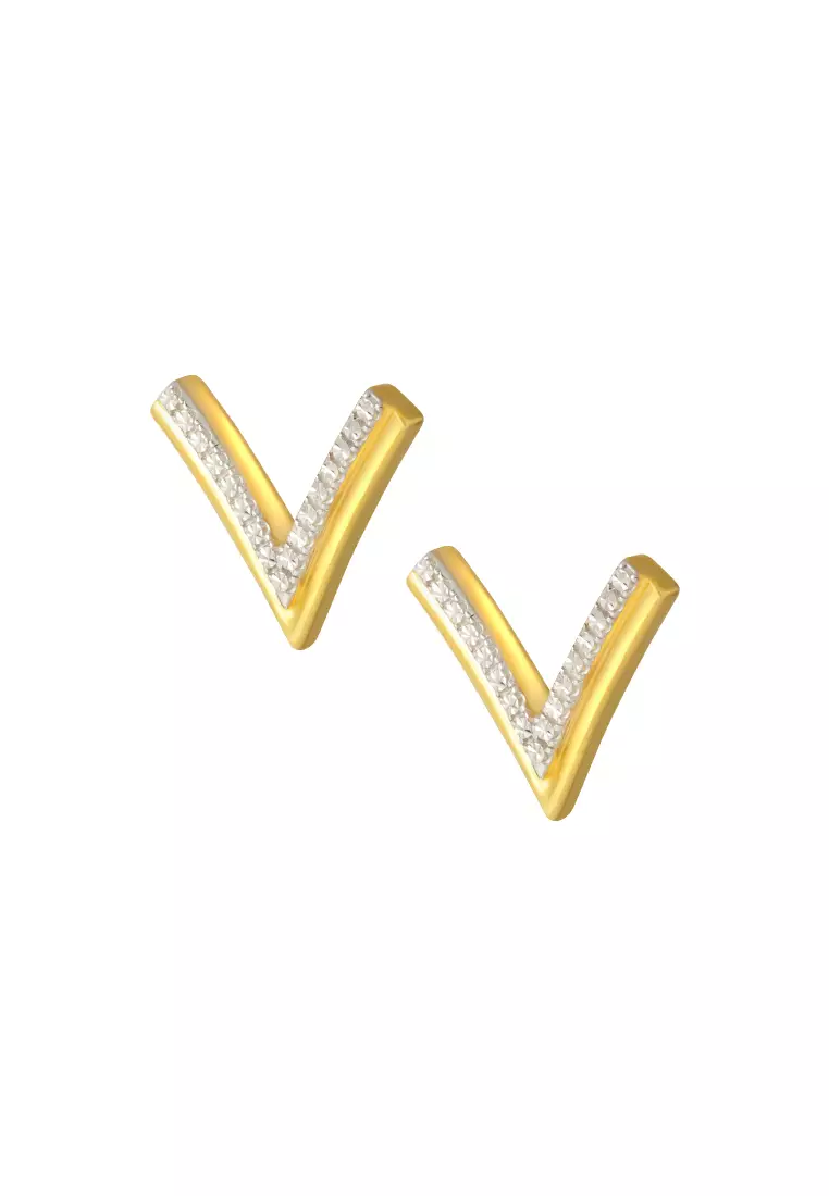 TOMEI Diamond Cut Collection V Trending Earrings, Yellow Gold 916