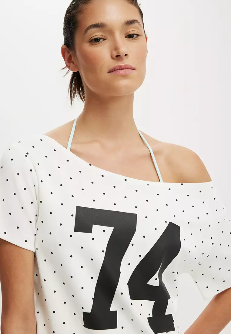 The Sporty Off Shoulder Graphic Tee