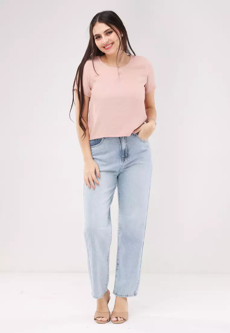 Plain Woven Short Sleeves Blouse