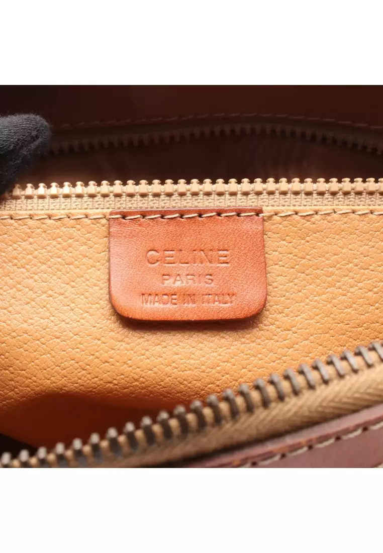 Pre-Loved Celine Macadam mini boston bag PVC leather Brown Dark brown