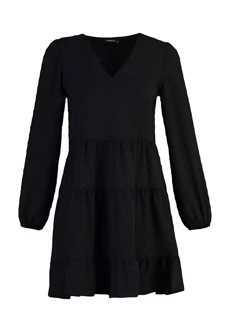Buy Trendyol Mini Woven Wide Cut Textured Ruffle Dress Online | ZALORA ...