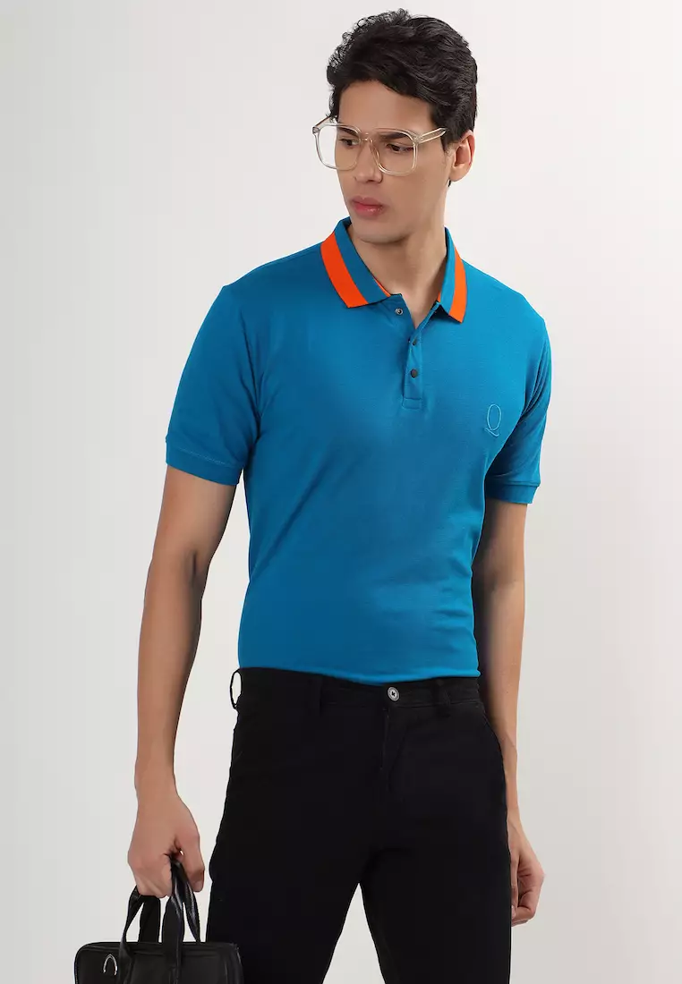 Mens Tipping Blue Orange Cotton Polo Shirt/Tshirt, Interlock, Breathable, Short Sleeve, Embridiory,Sports-Casual,Regular Fit,3 Button