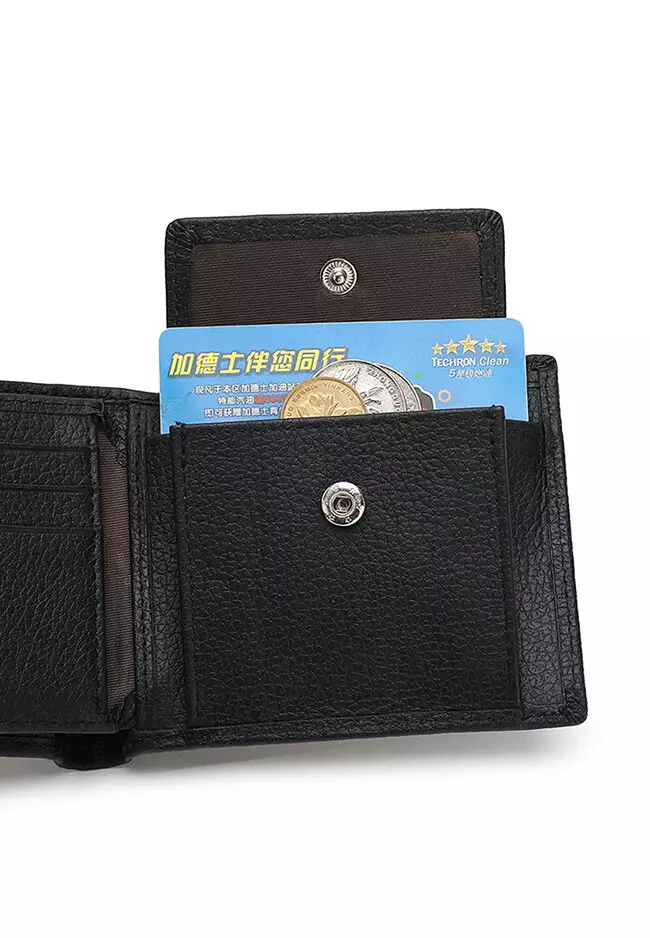 Genuine Leather RFID Short Wallet - Black