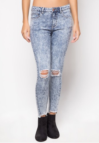 Styled Acid Wash Twisted Cigarette Jeans