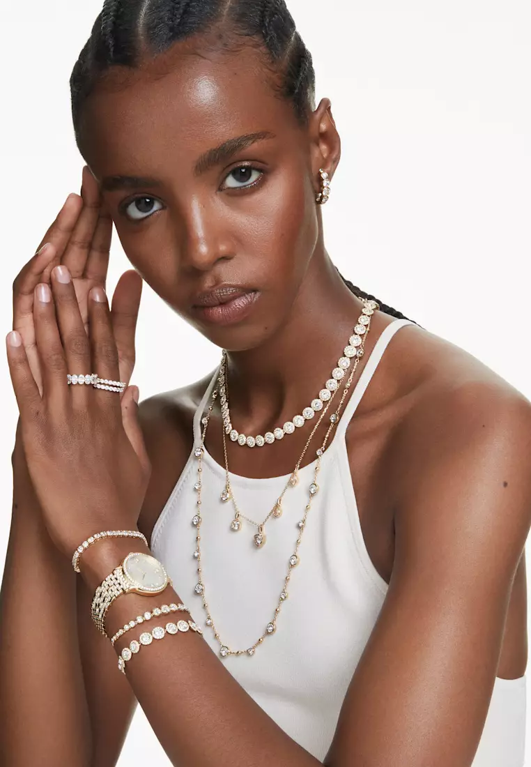 Una Angelic Tennis necklace, Round cut, White, Gold-tone plated