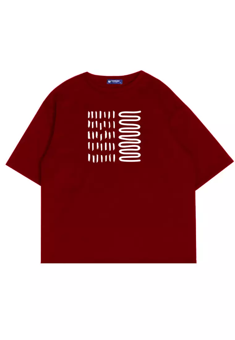 MTN98 kaos oversize abstrak aesthetic kece pria scuba bahan tebal crew neck maroon